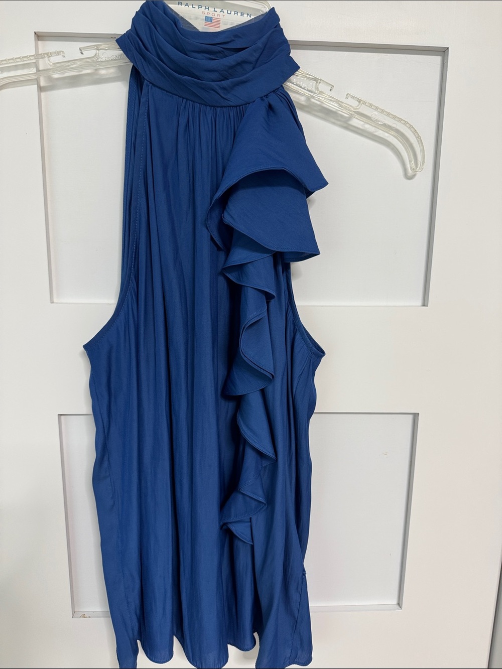 Navy One-Shoulder Ruffle top